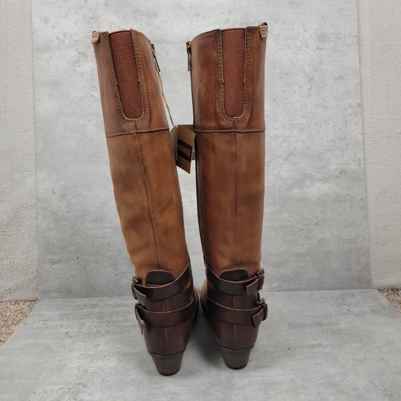 New Pikolinos Womens Boots Size 35 US 5 Tall Cognac Brown Leather Strappy Riding - Picture 7 of 12